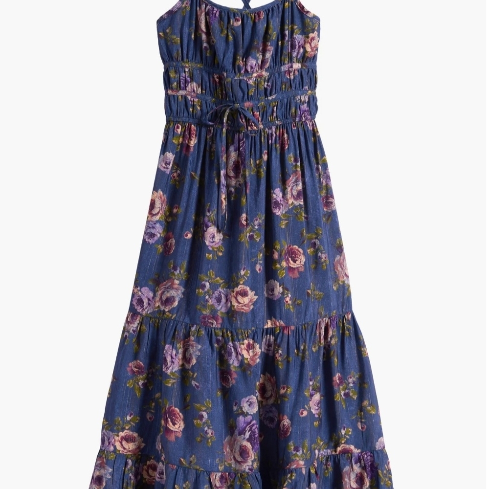 Charming Floral Kids Dress in Blue and Purple